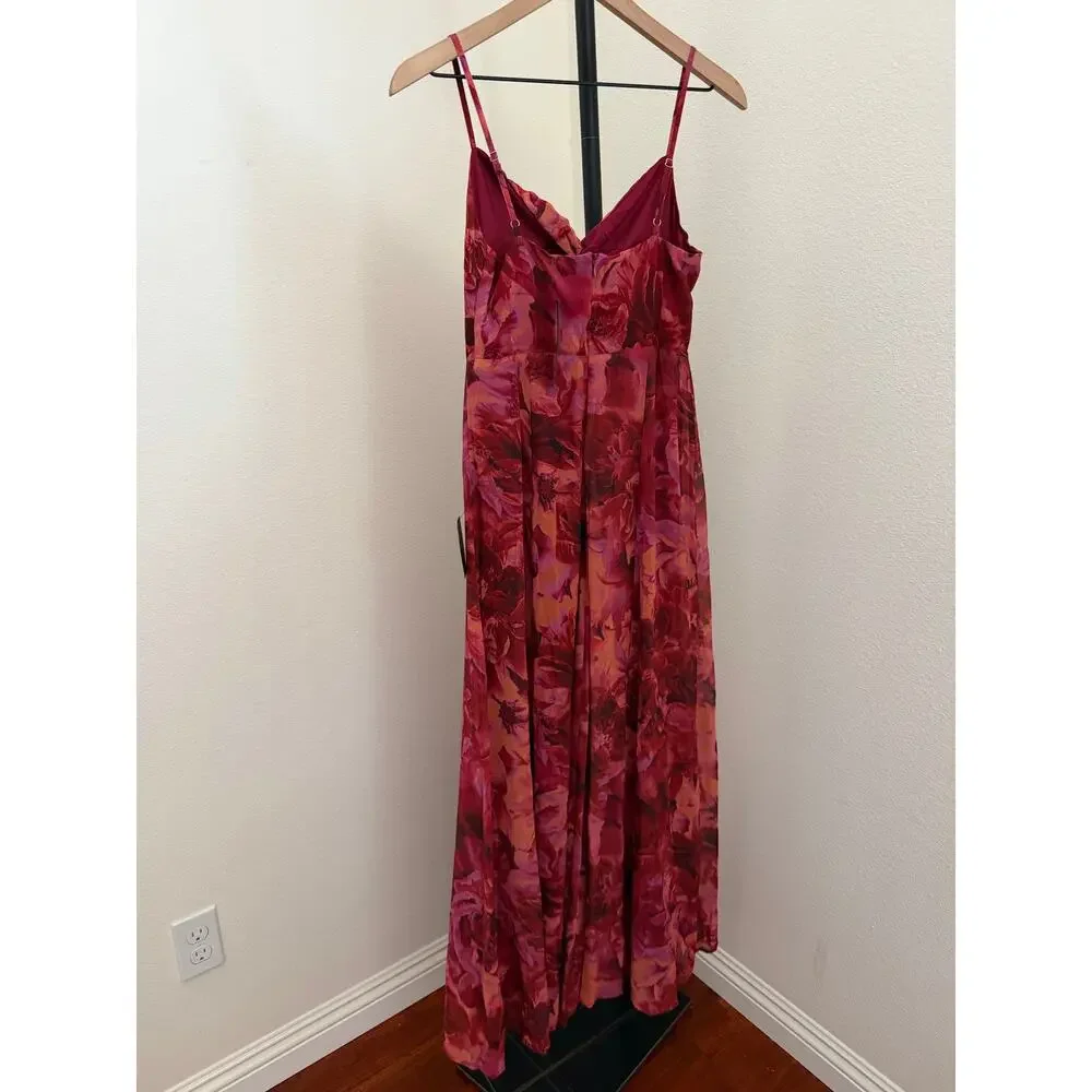 Lulus Beautiful Soul Burgundy Floral Print Twist-Front Maxi Dress S - Picture 9 of 10